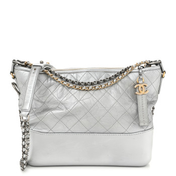 CHANEL Metallic Aged Calfskin Quilted Medium Gabrielle Silver