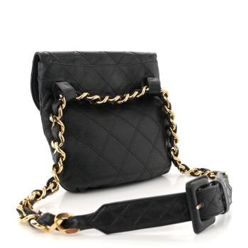 CHANEL Lambskin Diamond Stitched Flap Waist Belt Bag 80 32 Black