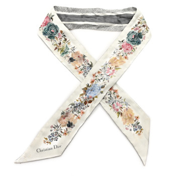CHRISTIAN DIOR Silk Twill D-Floral Mitzah Scarf Grey Multicolor
