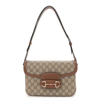 GUCCI GG Supreme Monogram Horsebit 1955 Soft Small Shoulder Bag Beige Brown