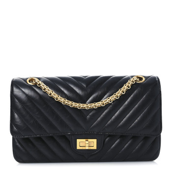 CHANEL Aged Calfskin Chevron Quilted 2.55 Reissue 225 Flap Black