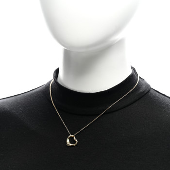 TIFFANY 18K Yellow Gold Emerald 16mm Elsa Peretti Open Heart Pendant Necklace