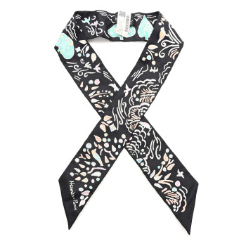 HERMES Silk Isola Di Primavera Twilly Black Vert Rose