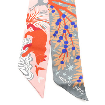 HERMES Silk Le Charme D Orphee Twilly Gris Acier Rose Poudre