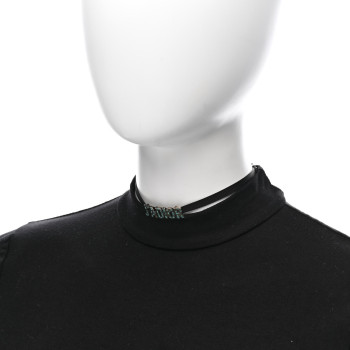 CHRISTIAN DIOR Grosgrain Ribbon Turquoise J'Adior Logo Choker Necklace Black