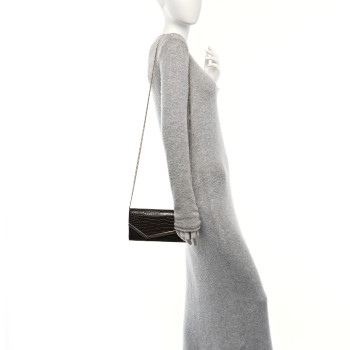 JIMMY CHOO Calfskin Crocodile Embossed Emmie Clutch Bag Chocolate