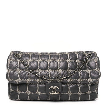 CHANEL Lambskin Tweed Double Stitch Maxi Flap Grey