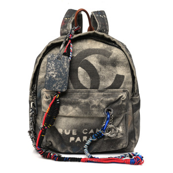 CHANEL Graffiti Printed Canvas Medium Backpack Black