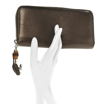 GUCCI Metallic Calfskin Bamboo Tassel Zip Around Wallet Bronze