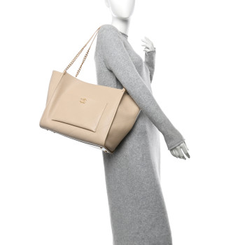 CHANEL Caviar Stitched Pocket CC Large Tote Light Beige