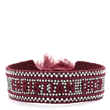 CHRISTIAN DIOR Woven Cotton Crystal Embroidered Friendship Bracelet Burgundy
