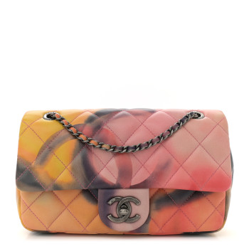 CHANEL Printed Lambskin Quilted Small Flower Power Flap Ecru Orange Red Purple