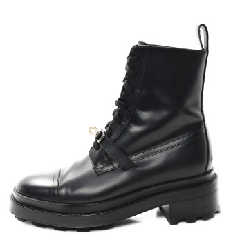 HERMES Glossed Calfskin Funk Ankle Boots 37 Black
