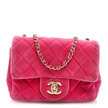 CHANEL Velvet Quilted Mini Square Pearl Crush Flap Fuchsia