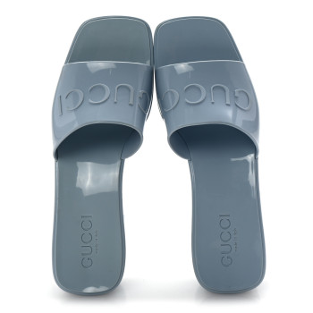 GUCCI Rubber Gucci Logo Womens Platform 20/60mm Slide Sandals 36 Porcelain Light Blue
