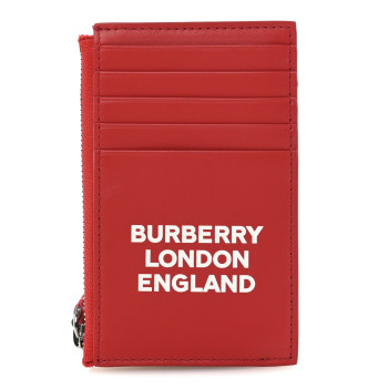BURBERRY Calfskin London England Print Logo Alwyn Card Holder Bright Red