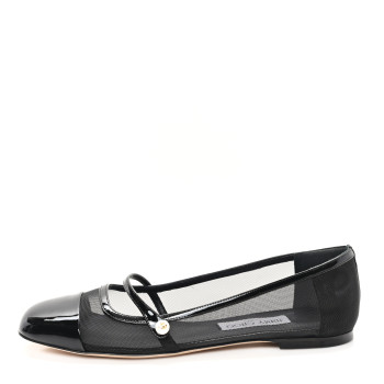 JIMMY CHOO Patent Mesh Elisa Flats 39 Black