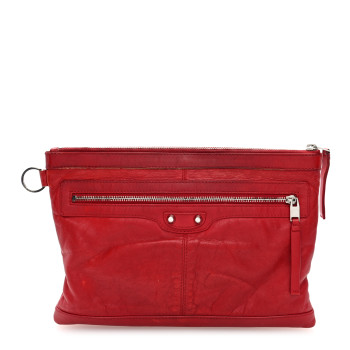 BALENCIAGA Smooth Calfskin Classic SIlver Hardware Medium Clip Red Lipstick