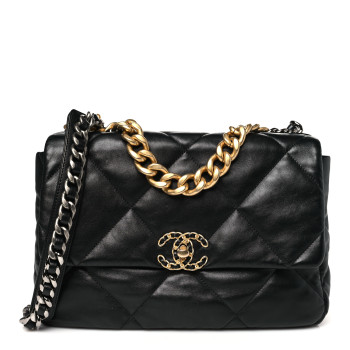 CHANEL Lambskin Quilted Large Chanel 19 Flap Black