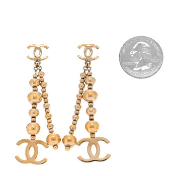 CHANEL Metal CC Bead Drop Earrings Gold