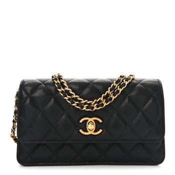 CHANEL Caviar Quilted Chain Link Clutch With Chain Black