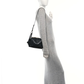 BOTTEGA VENETA Nappa Intrecciato Loop Top Handle Camera Bag Black