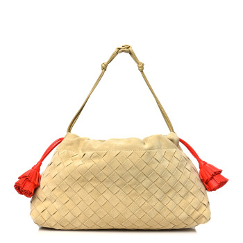 BOTTEGA VENETA Suede Calfskin Intrecciato Soiree Pouch Clutch Tapioca Cherry
