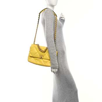 CHANEL Lambskin Quilted Large Chanel 19 Flap Yellow