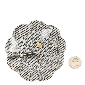 CHANEL Patent Tweed Print Camellia Pin Brooch Grey