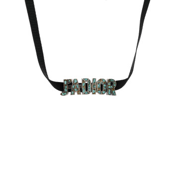 CHRISTIAN DIOR Grosgrain Ribbon Turquoise J'Adior Logo Choker Necklace Black