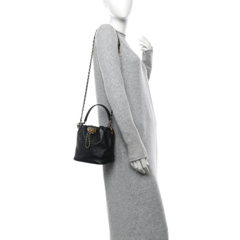 CHANEL Lambskin Stitched Drawstring Bucket Bag Black