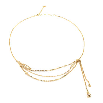 CHANEL Pearl Crystal CC Flower Chain Belt Gold White