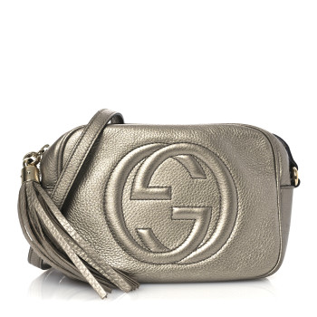GUCCI Metallic Pebbled Calfskin Small Soho Disco Bag Golden Beige