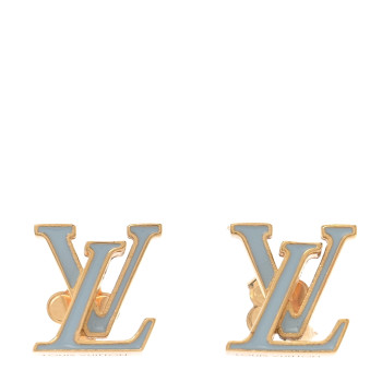 LOUIS VUITTON Metal Enamel LV Iconic Earrings Gold Blue