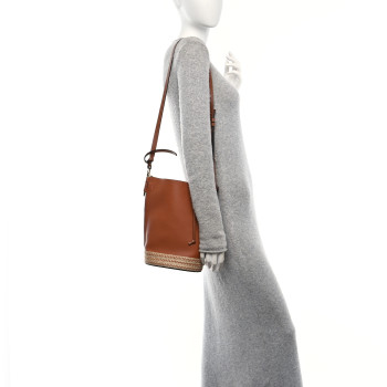 LOEWE Calfskin Raffia Gate Bucket Bag Tan