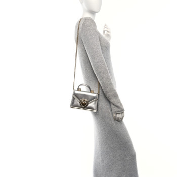 DOLCE & GABBANA Metallic Nappa Small Devotion Top Handle Bag Silver