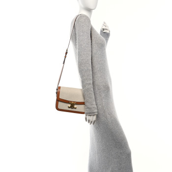 CELINE Canvas Calfskin Triomphe Medium Triomphe Bag Natural Tan
