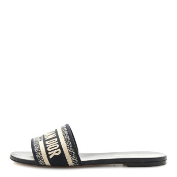 CHRISTIAN DIOR Canvas Embroidered Dway Mules Slide Sandals 39 Deep Blue