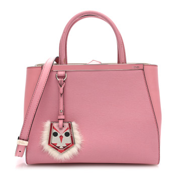 FENDI Vitello Elite Flamingo Mink Monster Charm Petite 2Jours Tote Pink Multicolor