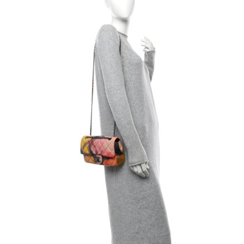 CHANEL Printed Lambskin Quilted Small Flower Power Flap Ecru Orange Red Purple