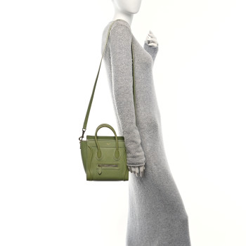 CELINE Drummed Calfskin Nano Luggage Green