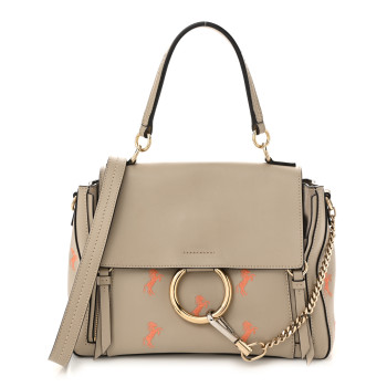 CHLOE Smooth Calfskin Little Horses Embroidered Small Faye Day Shoulder Bag Pastel Grey