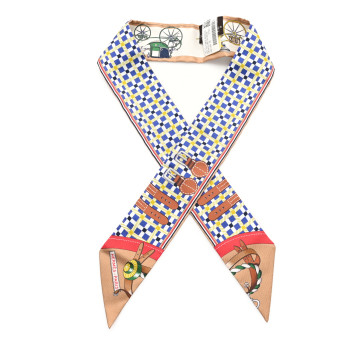 HERMES Silk Les Voitures Nouvelle Twilly Bleu Beige Rouge
