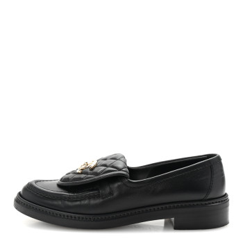 CHANEL Lambskin Quilted CC Turnlock Loafers 37.5 Black