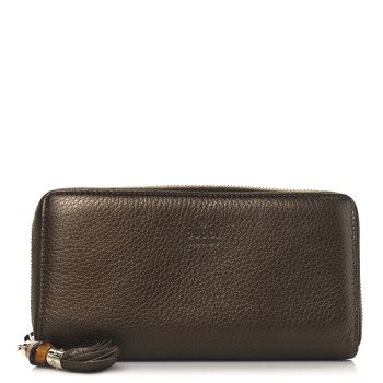GUCCI Metallic Calfskin Bamboo Tassel Zip Around Wallet Bronze
