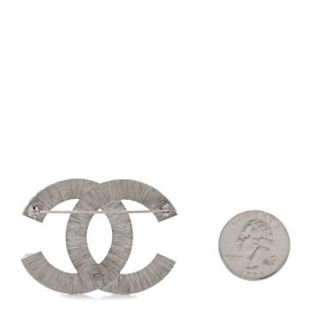 CHANEL Baguette Crystal CC Brooch Silver