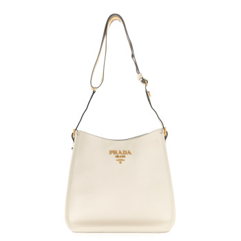 PRADA Vitello Daino Soft Hobo Messenger Bag White