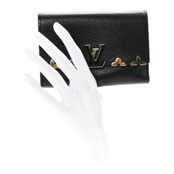 LOUIS VUITTON Taurillon Embellished Capucines Compact Wallet Black