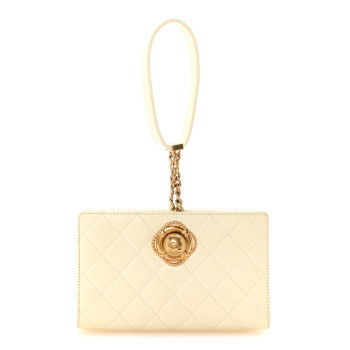 CHANEL Lambskin Quilted Evening By The Sea Clutch White