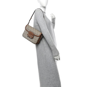 GUCCI GG Supreme Monogram Horsebit 1955 Soft Small Shoulder Bag Beige Brown